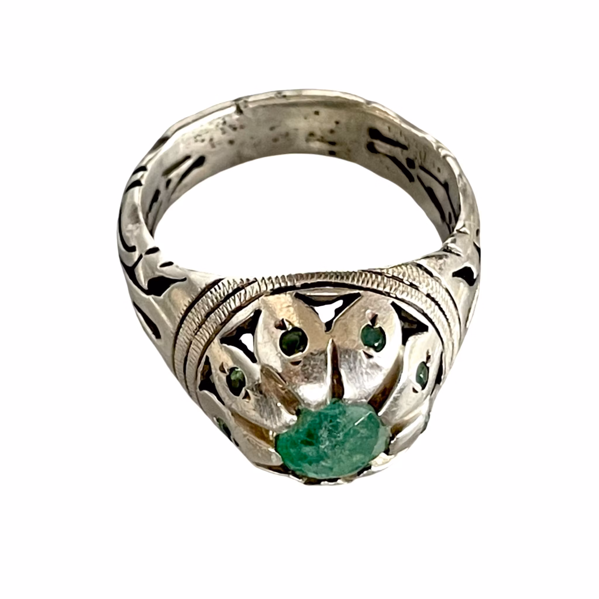 Antik ring med naturlig smaragd - sterling Silver