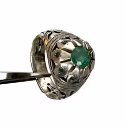 Antikk ring med 2,35 ct naturlig smaragd - sterlingsølv