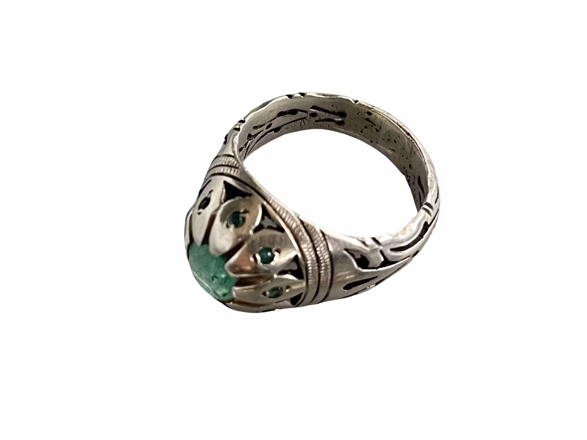Antik ring med naturlig smaragd - sterling Silver