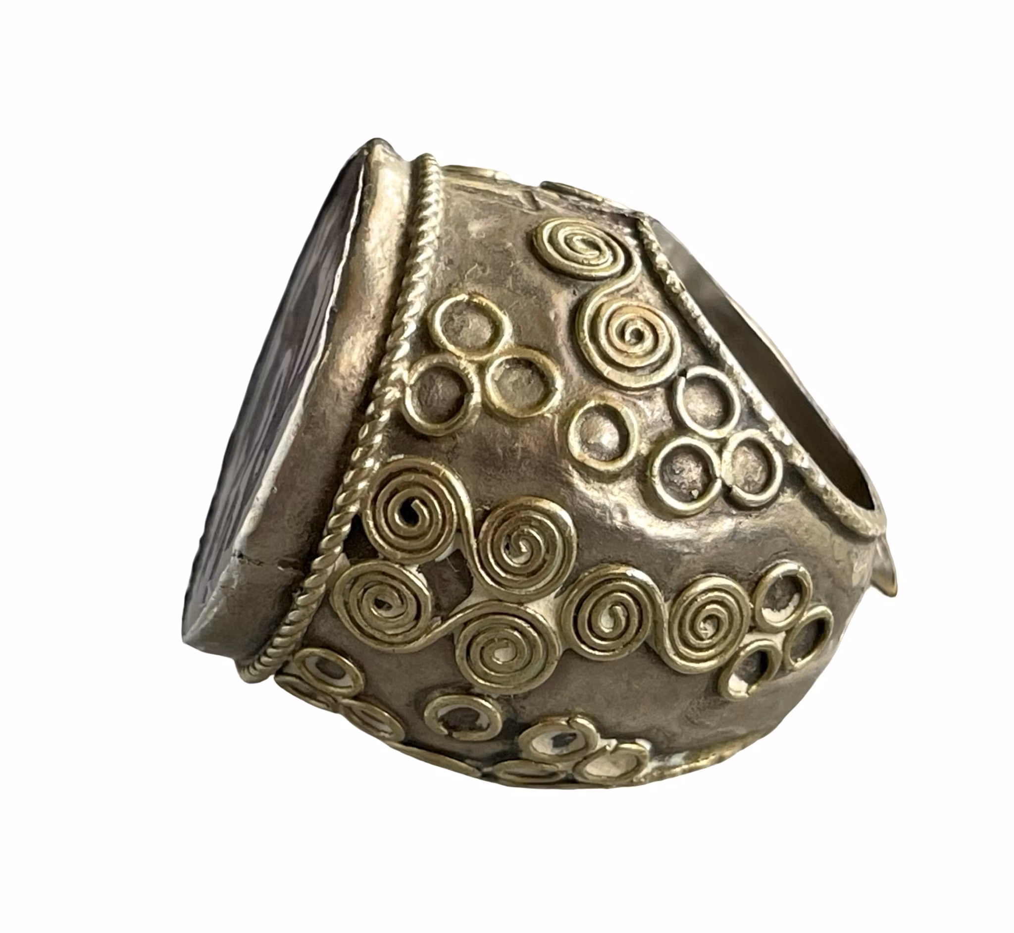 Antik handgjord ring med graverad Agat - Mytologiskt motiv