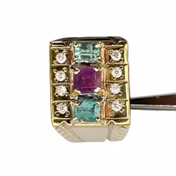 Exklusiv vintage herr ring med ca 1.60 ct Rubin och Smaragder - Sterling silver 925