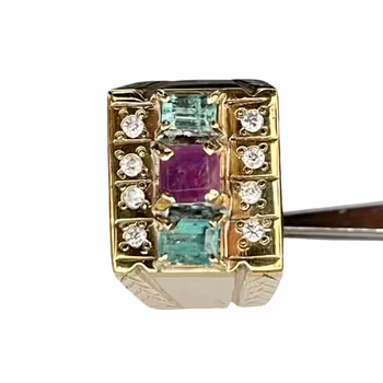 Exklusiv vintage herr ring med ca 1.60 ct Rubin och Smaragder - Sterling silver 925