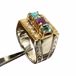 Exklusiv vintage herr ring med ca 1.60 ct Rubin och Smaragder - Sterling silver 925