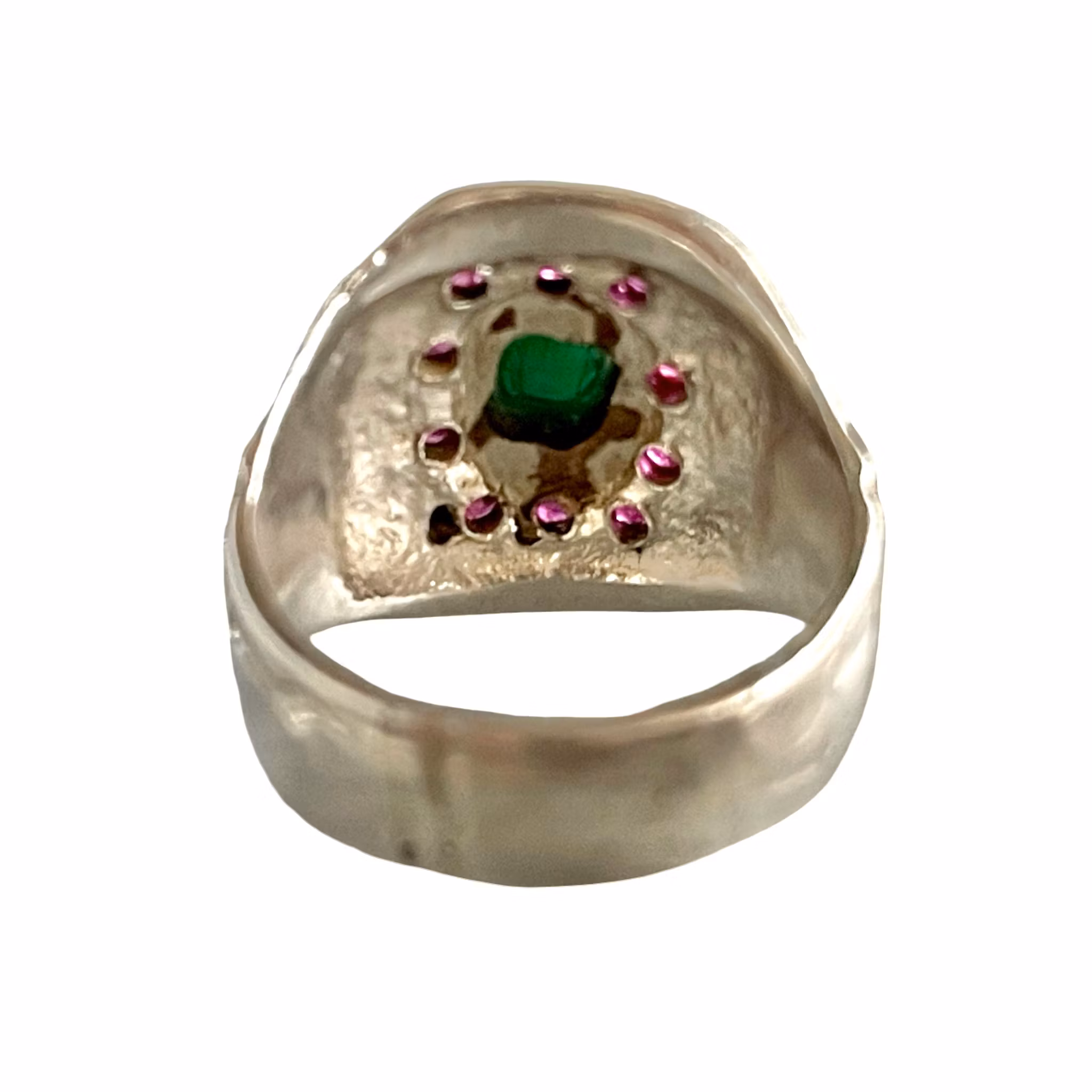 Kraftig vintage ring i silver med smaragd och rubiner - unik design