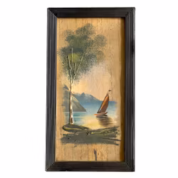 Par de cuadros murales vintage / cuadros enmarcados - Paisajes y marinas