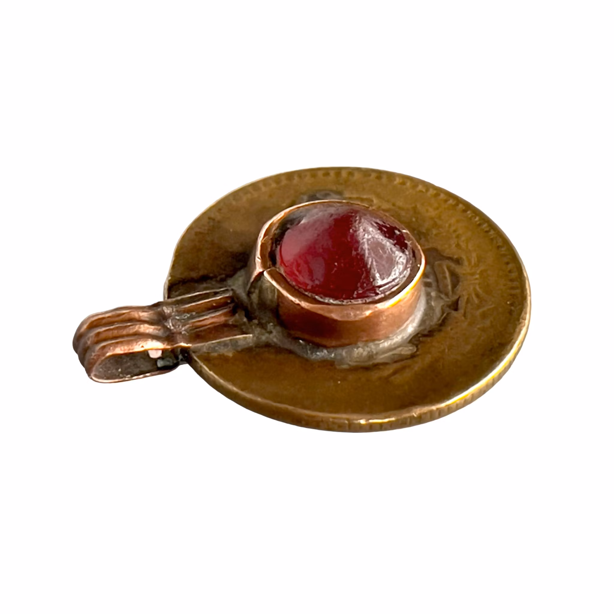 Unik Hänge / Smycke av mynt med röd agat - Afghanistan