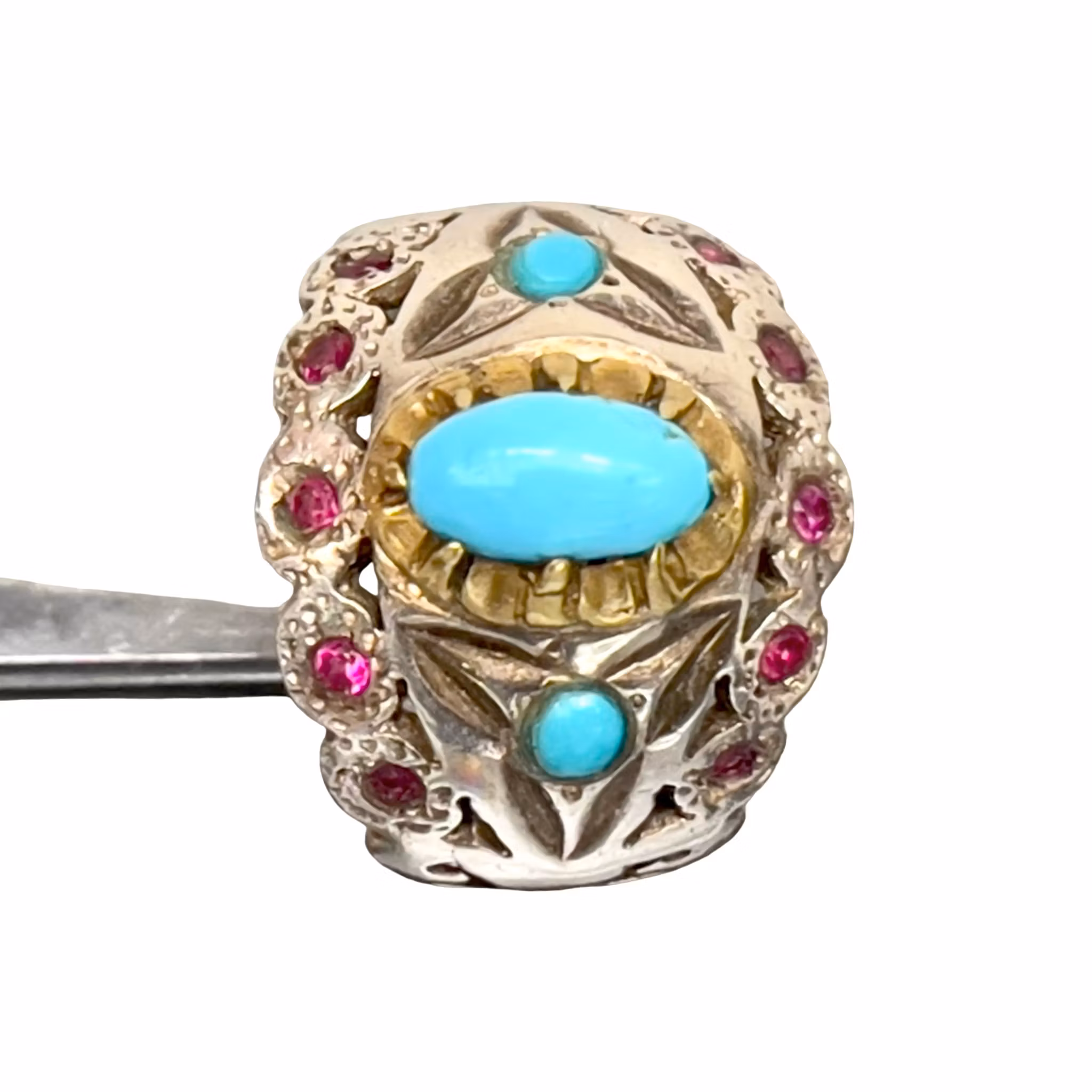 Antik ring - Nishapuri turkos & Rubiner - Sterling silver