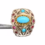 Antik ring - Nishapuri turkos & Rubiner - Sterling silver
