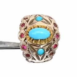 Antik Ring - Nishapuri Turkis & Rubiner - Sterlingsølv