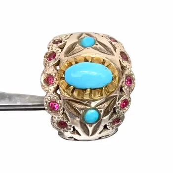 Antik ring - Nishapuri turkos & Rubiner - Sterling silver