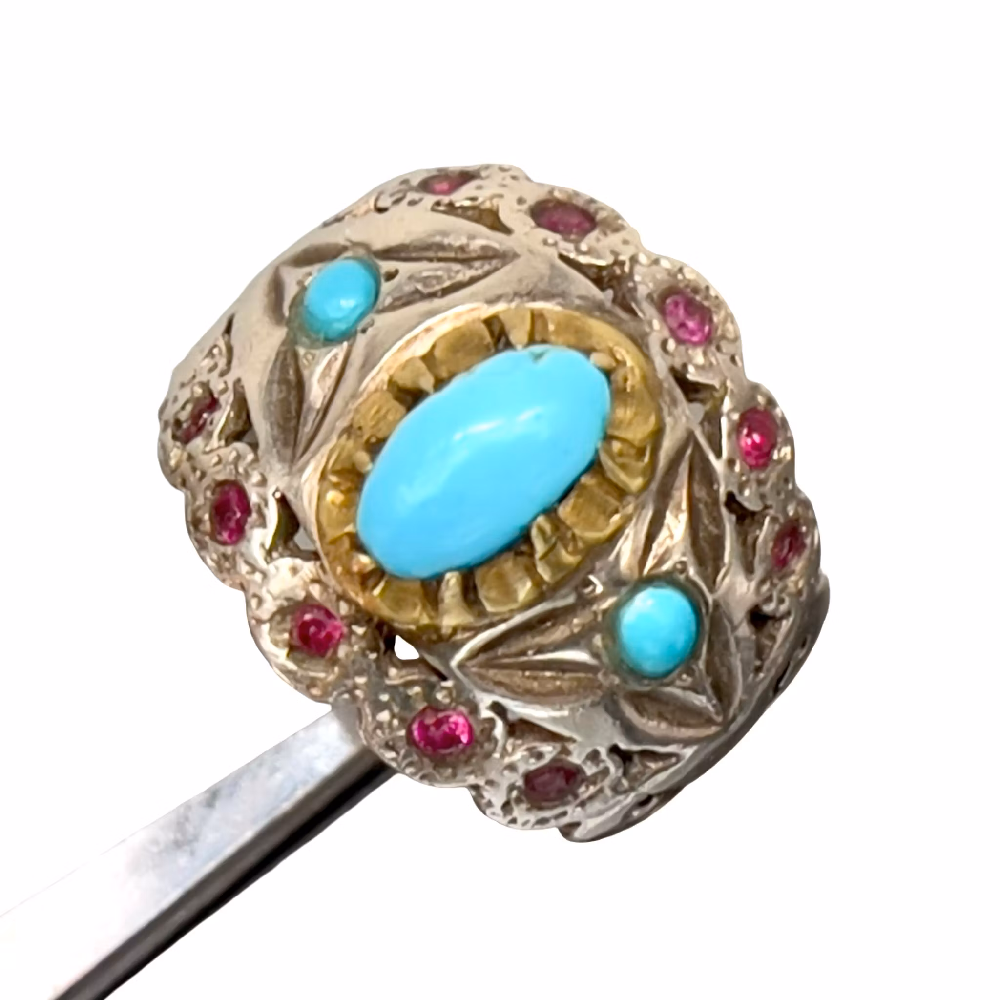 Antik ring - Nishapuri turkos & Rubiner - Sterling silver