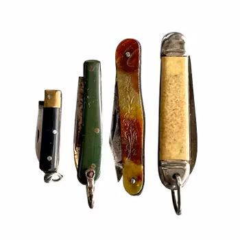 Samling antika miniatyr fickknivar - vintage, olika modeller och material