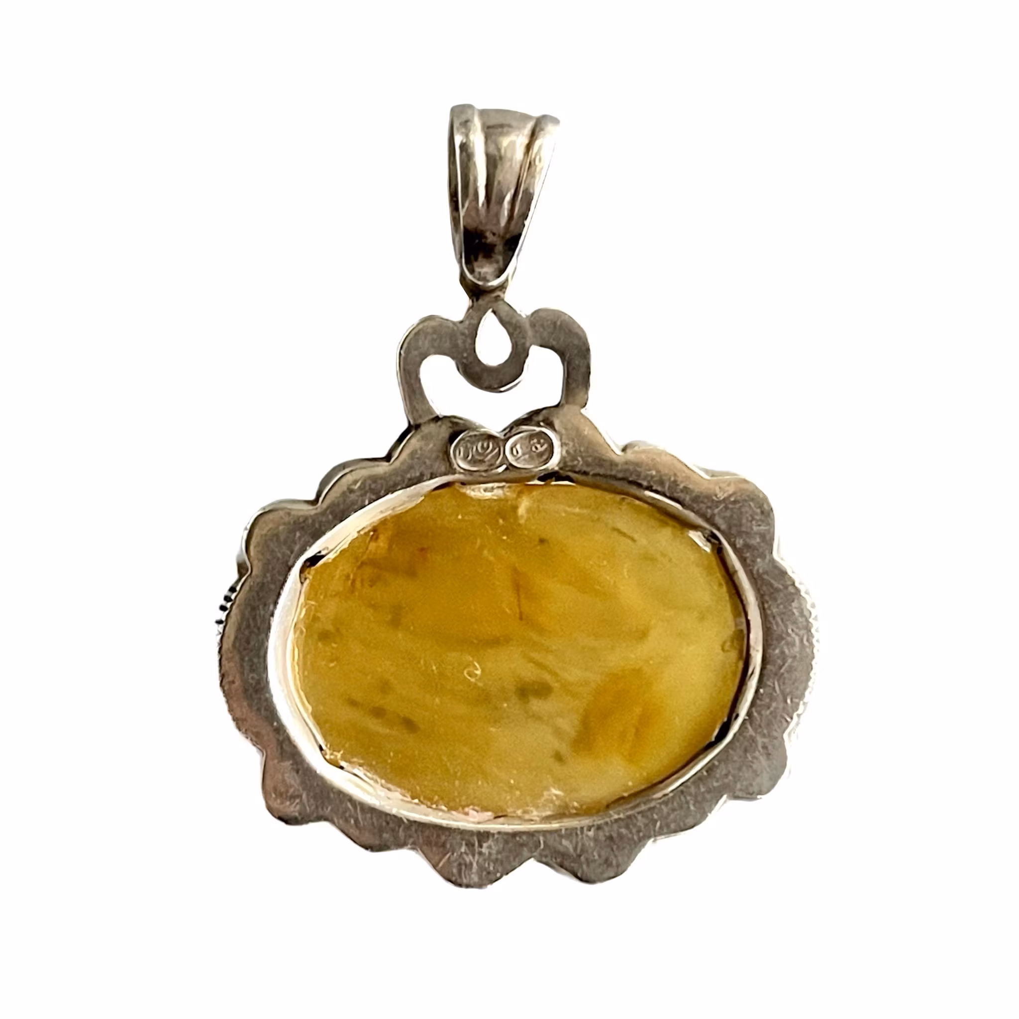 Antik Silver hänge med gul Agat graverad med Surat al-Ikhlas - Islamiskt smycke