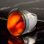 Vintage Jemenitisk silverring med original lever agat (Aqeeq Kabdi)