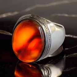 Vintage Jemenitisk silverring med original lever agat (Aqeeq Kabdi)