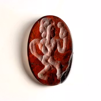 Antik hand graverad cabochon i röd jaspis - Skulptural relief