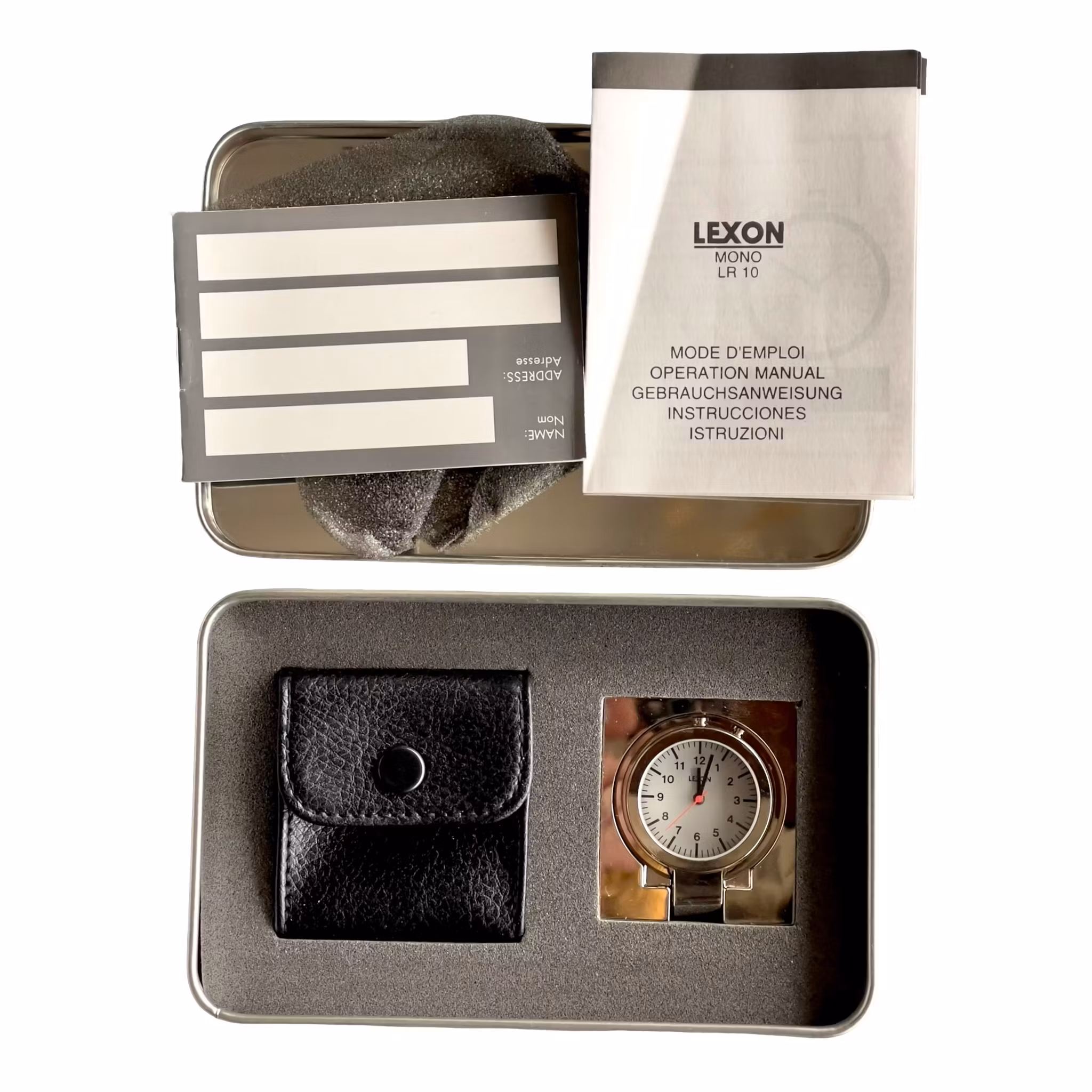 Lexon Mono LR10 - Designad bordsklocka / reseur i metall (i originalask)