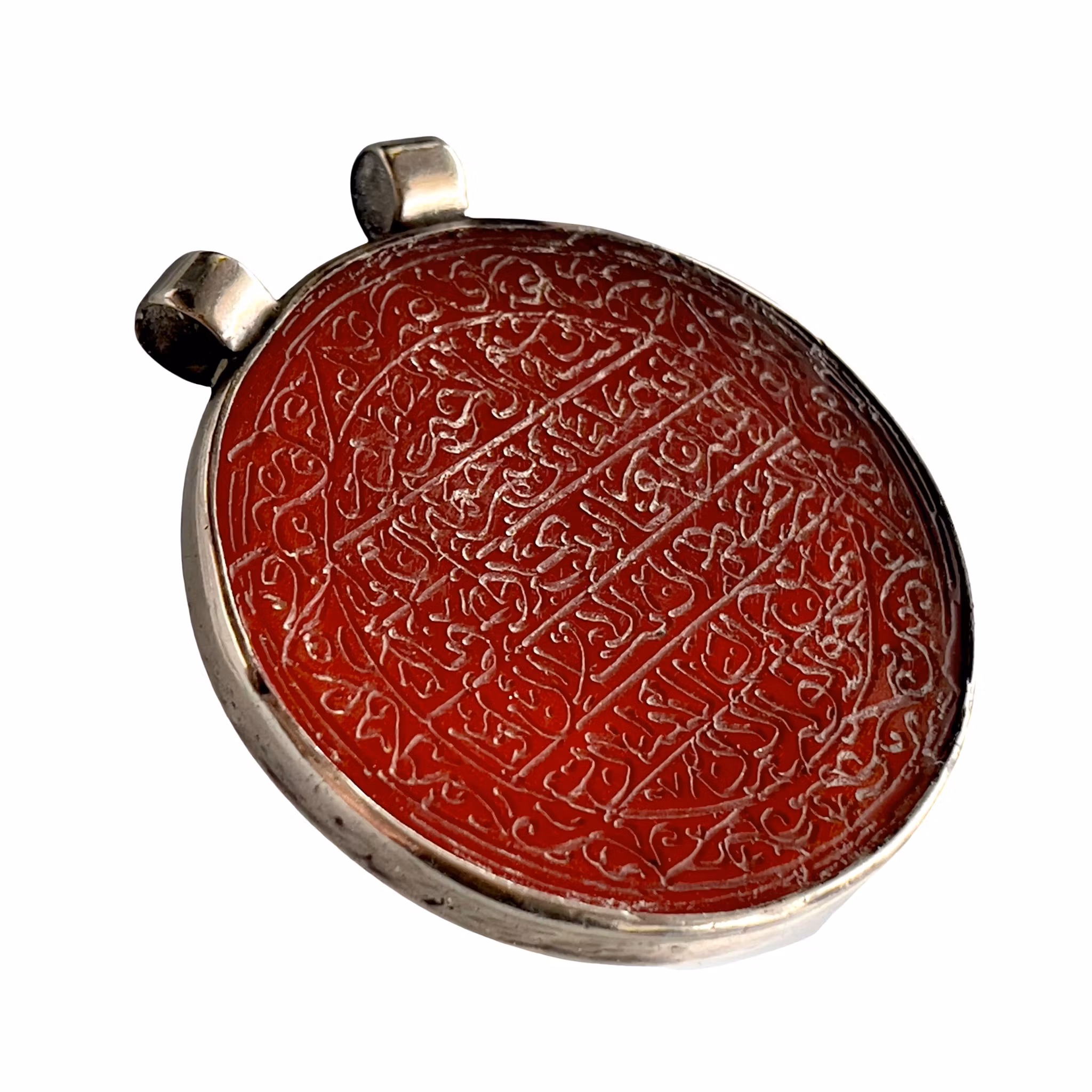 Antik silver amulett/medaljong med agat och islamisk kalligrafi