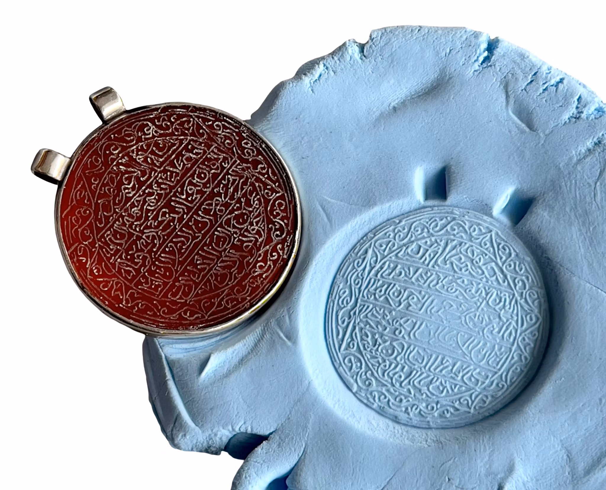 Antik silver amulett/medaljong med agat och islamisk kalligrafi