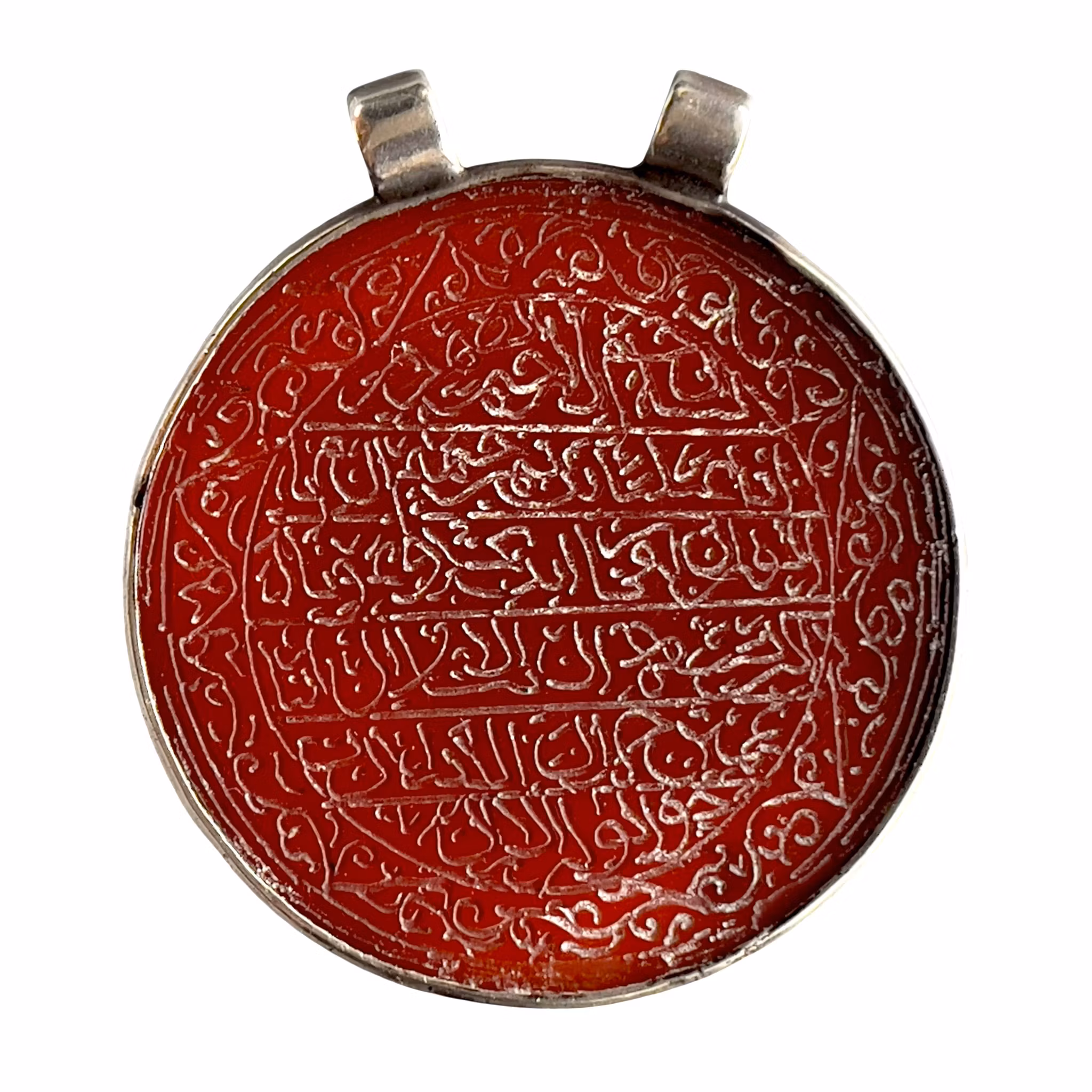Antik silver amulett/medaljong med agat och islamisk kalligrafi