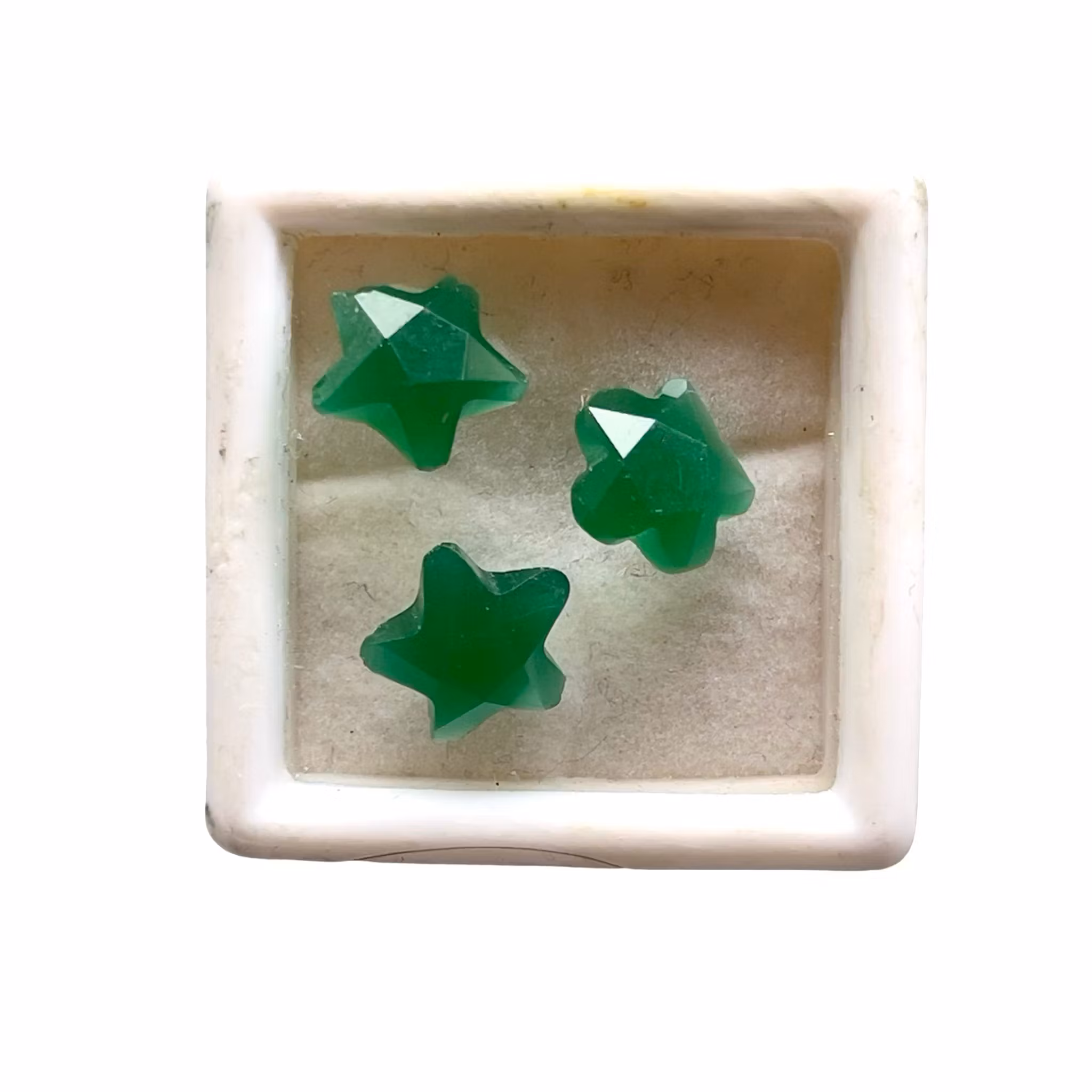 4,10 ct - 3 st naturliga grön Agat - Exklusiv stjärn slipning