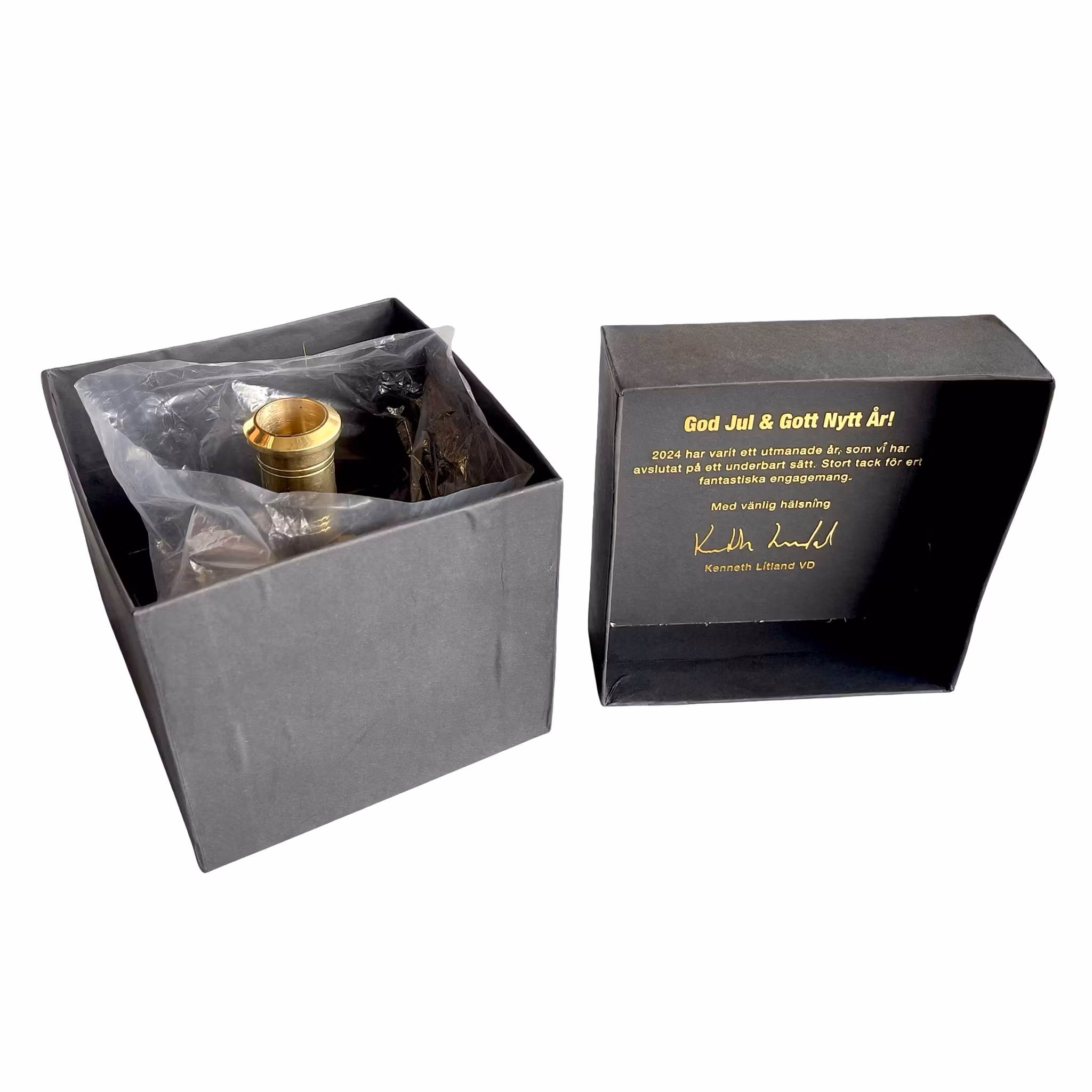 Exklusiv oanvänd ljusstake i massiv mässing - Present förpackad