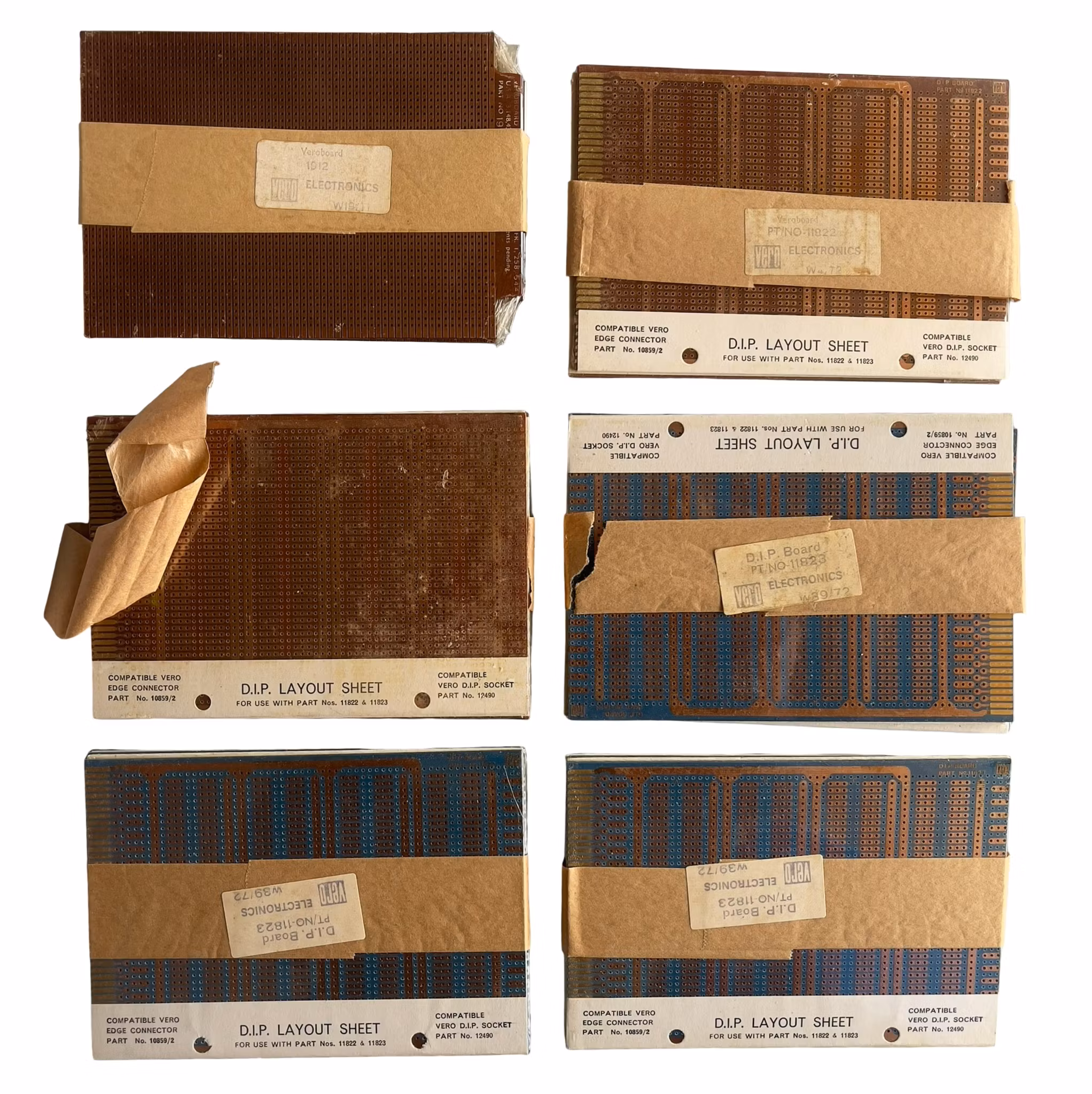 Stort parti med prototypekort, DIP-layoutark og kantkontakter - Vintage elektronikk