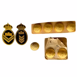 Eldre svenske emblemer og uniformsknapper (forgylt)
