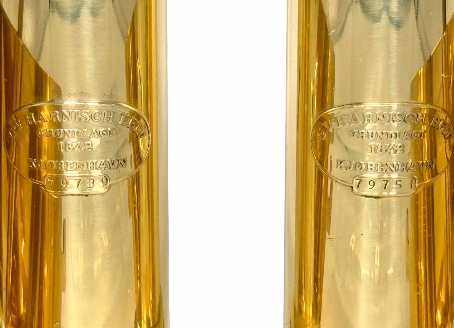 Exklusivt par antika mässings vägglampor - C.V. Harnisch Etf, Köpenhamn, Danmark