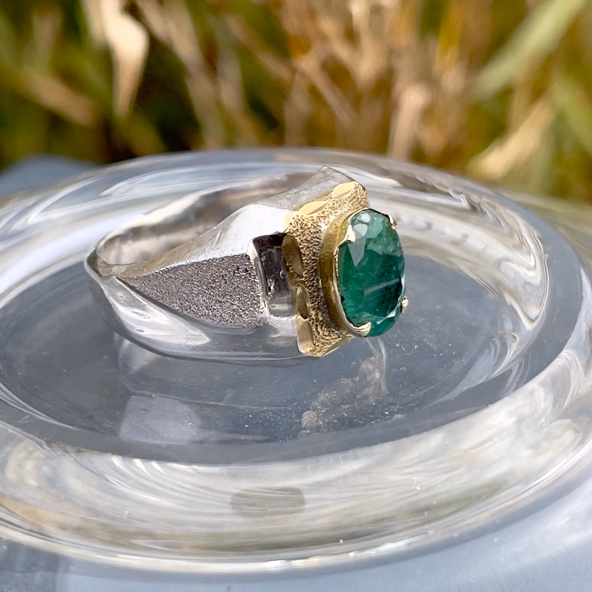 Vintage silverring med 2.7 ct naturlig smaragd - 925 sterling silver