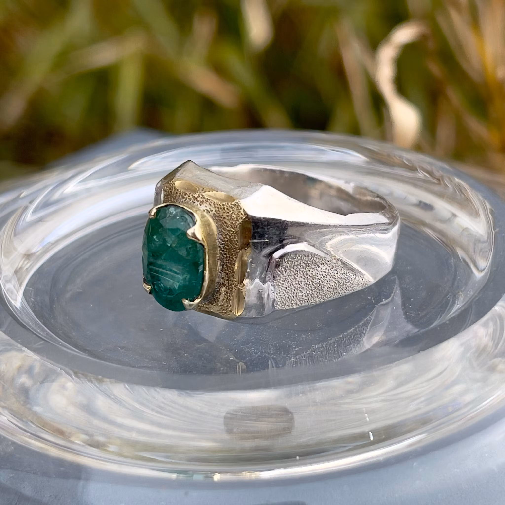 Vintage silverring med 2.7 ct naturlig smaragd - 925 sterling silver