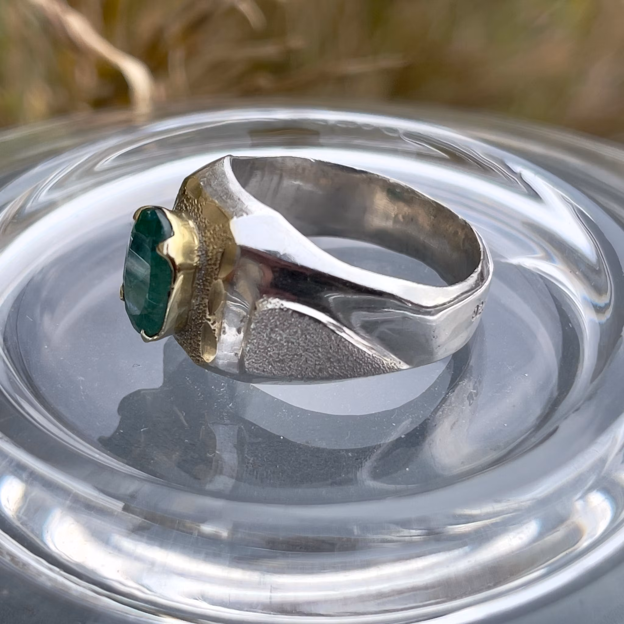 Vintage silverring med 2.7 ct naturlig smaragd - 925 sterling silver