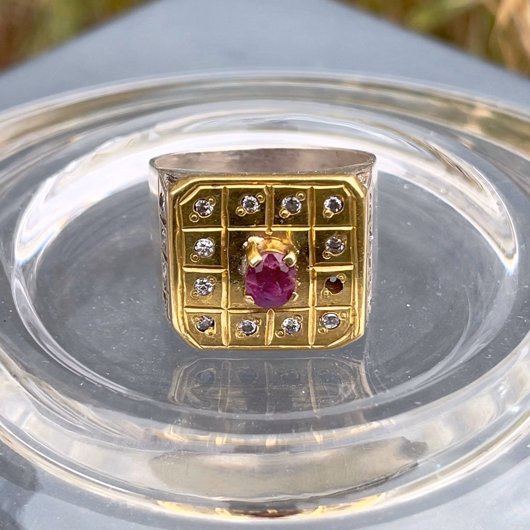 Vintage ring med naturlig rubin ca 0.35 ct - Sterling silver