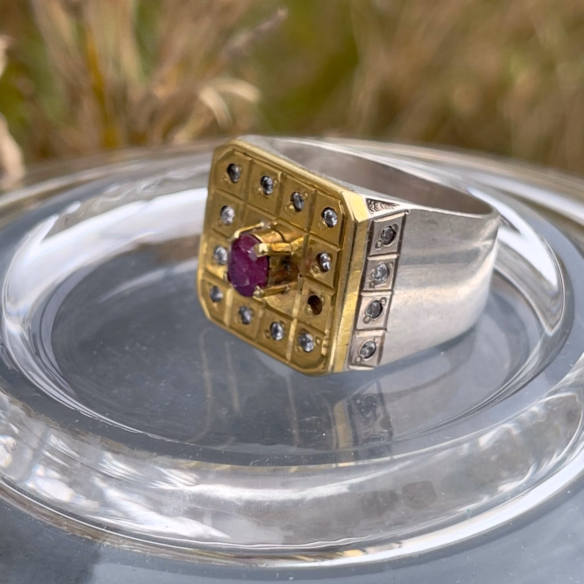 Vintage ring med naturlig rubin ca 0.35 ct - Sterling silver