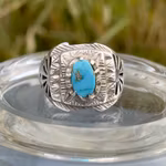 Vintage silverring med Nishapuri turkos - Handgraverad ring