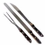 Gense grill och trancherset - 3 delar (trancherkniv, brödkniv och köttgaffel) - Rostfritt stål med trähandtag