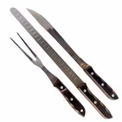 Gense grill og tranchersæt - 3 dele (trancherkniv, brødkniv og kødgaffel) - Rustfrit stål med træhåndtag