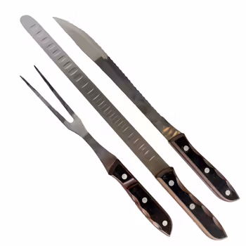 Gense grill og tranchersett - 3 deler (trancherkniv, brødkniv og kjøttgaffel) - Rustfritt stål med trehåndtak