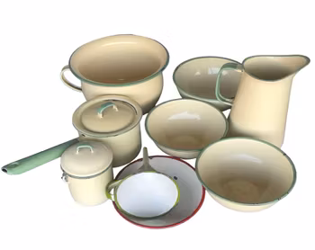 Vintage Kockums emaljset - klassiskt svenskt köksset