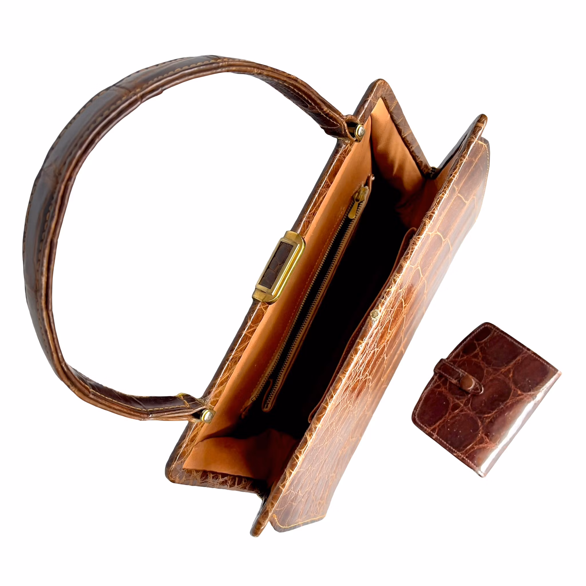 Vintage handväska i krokodil läder + Matchande plånbok - klassisk retro