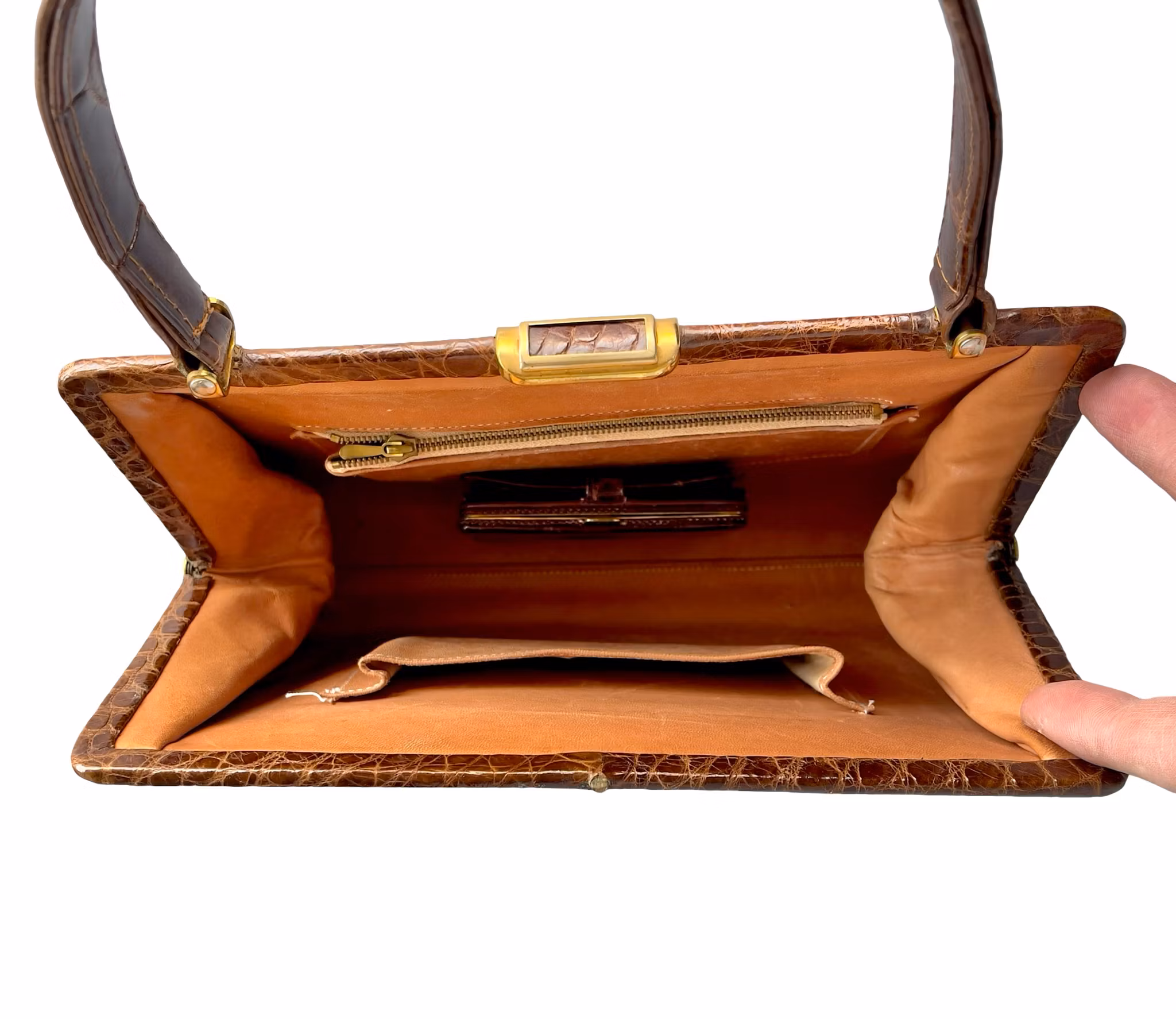 Vintage handväska i krokodil läder + Matchande plånbok - klassisk retro