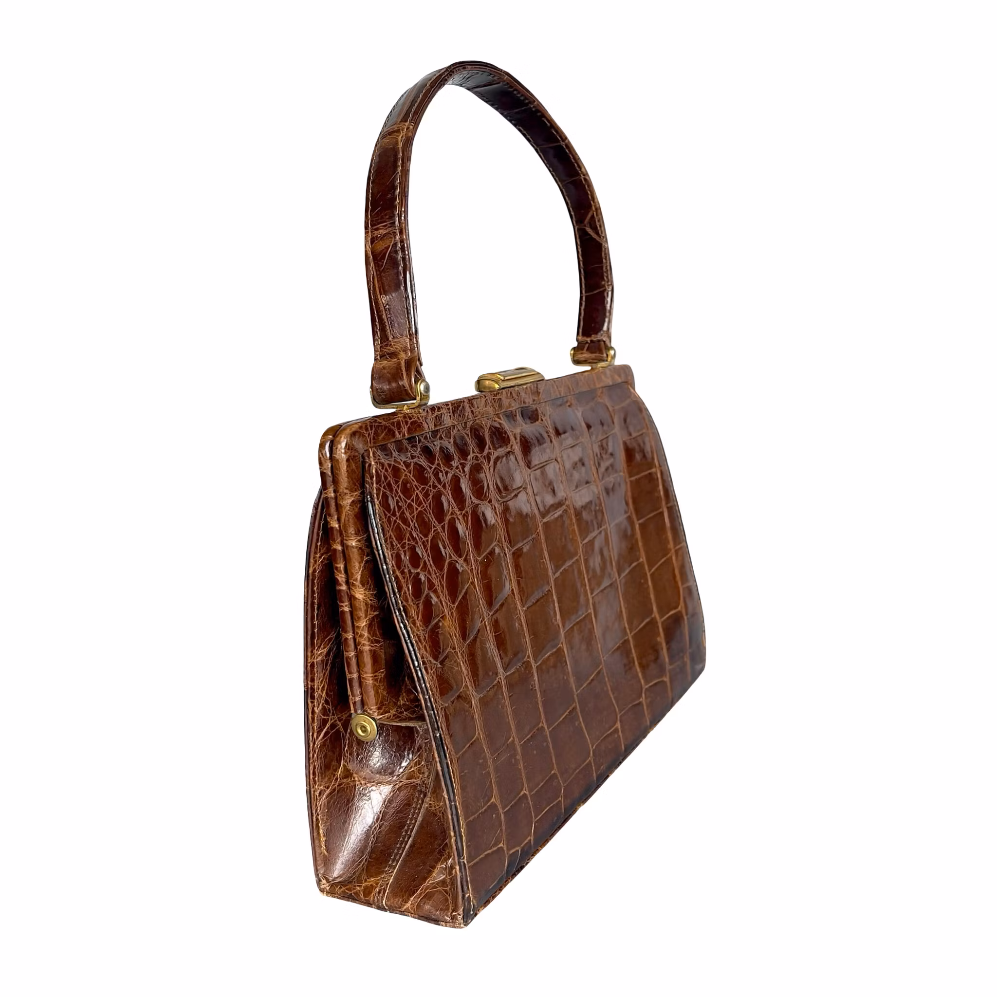 Vintage handväska i krokodil läder + Matchande plånbok - klassisk retro