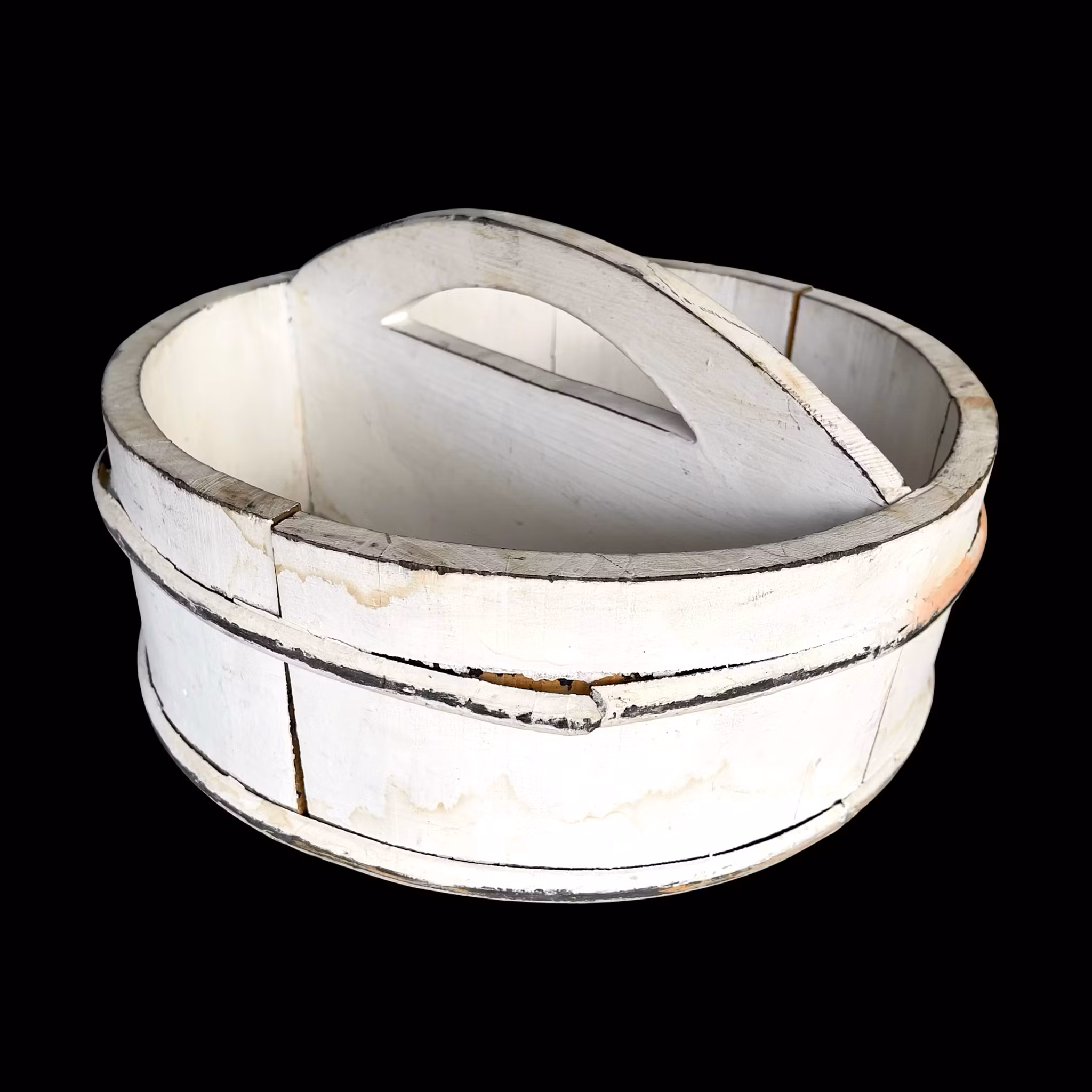 Vintage rund trä korg med handtag – Rustik förvaring