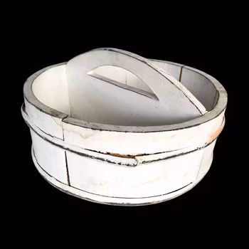 Vintage rund trä korg med handtag – Rustik förvaring