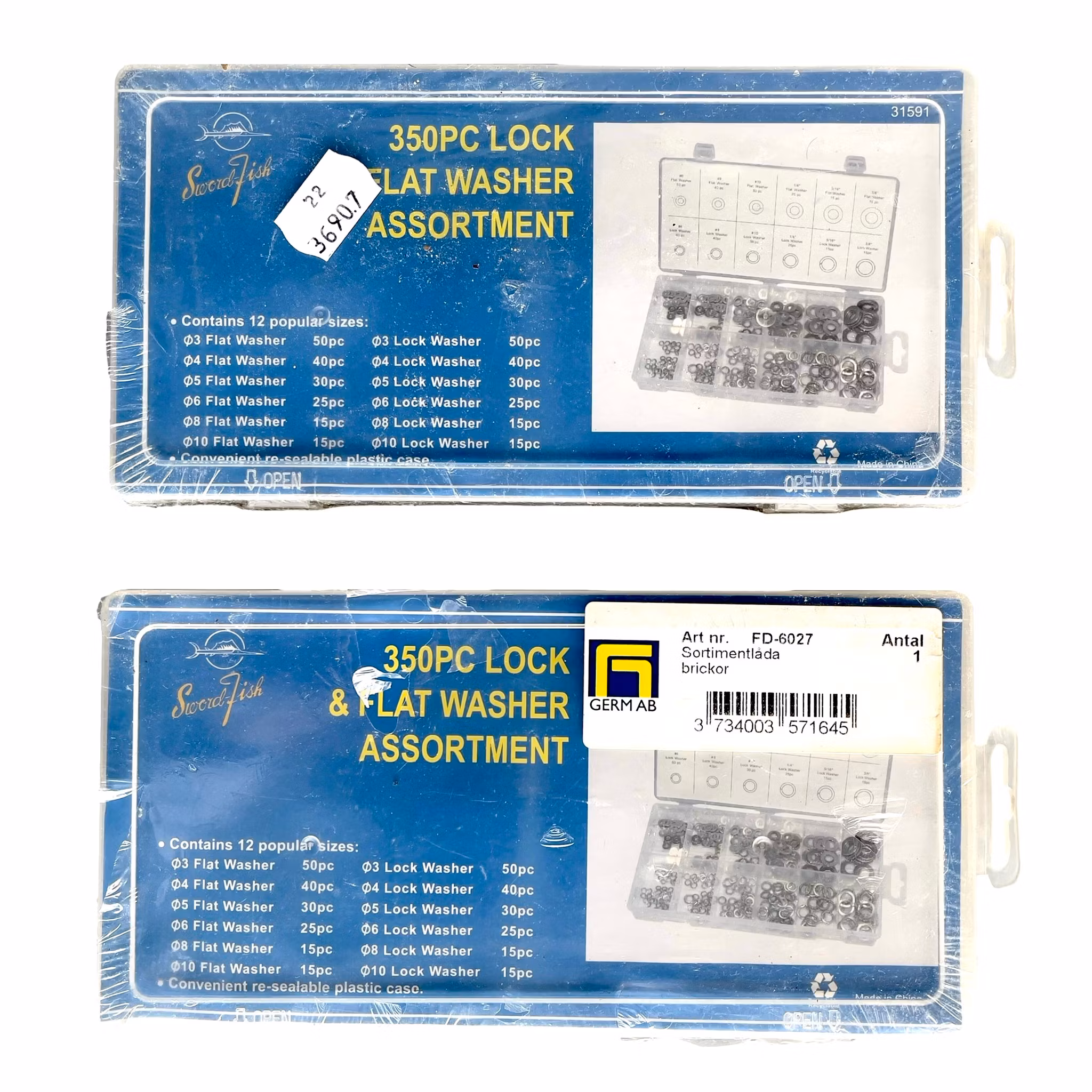 2 St x 350 delars Sortiment Låsbrickor & Planbrickor i sortimentslåda