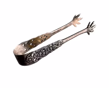 Stare szczypce do cukru ze srebra próby 830 – ozdobne szczypce do serwowania