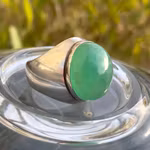 Vintage silverring med 26 ct stor grön sten - Cabochon slipad sten