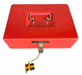 Kassabox i metall - SR Cash Box, Röd med lås och myntfack (Portabel säker förvaring)
