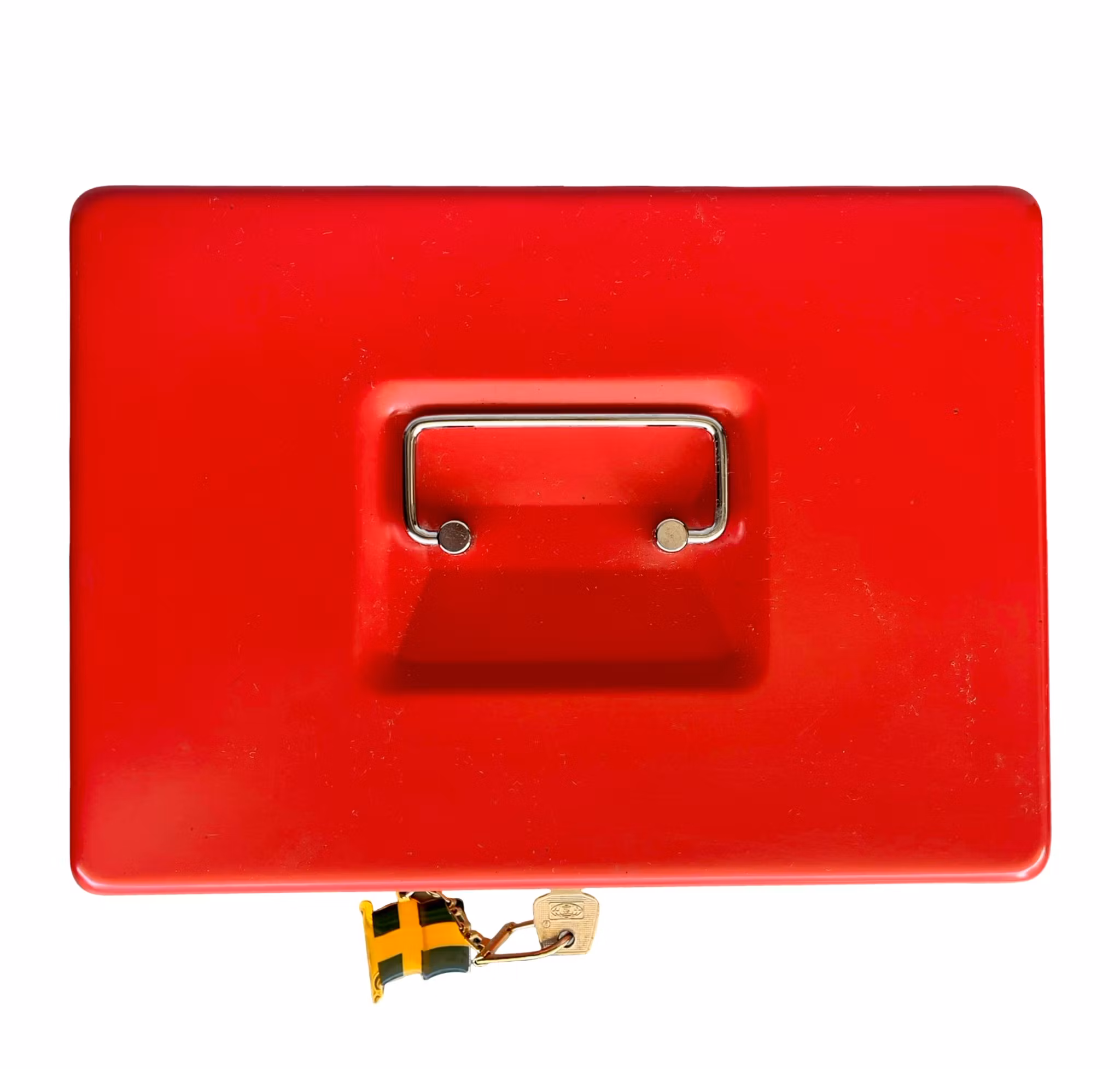 Kassabox i metall - SR Cash Box, Röd med lås och myntfack (Portabel säker förvaring)