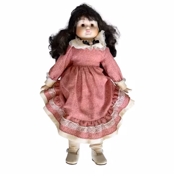 Porslins docka - Vintage stil med rosa klänning - H 40 cm